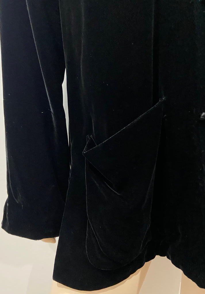 SHANGHAI TANG Black Plush Velvet High Mandarin Collar Silk Lined Jacket UK12