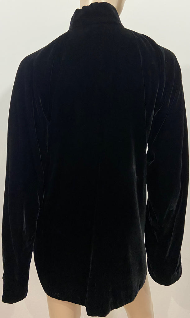 SHANGHAI TANG Black Plush Velvet High Mandarin Collar Silk Lined Jacket UK12
