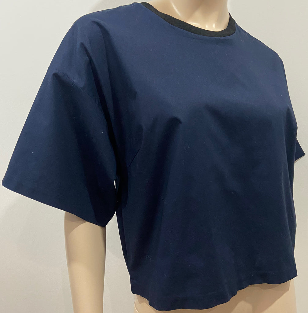 3.1 PHILLIP LIM Navy Blue Cotton Blend Crewneck Short Sleeve Blouse Top 4 UK8