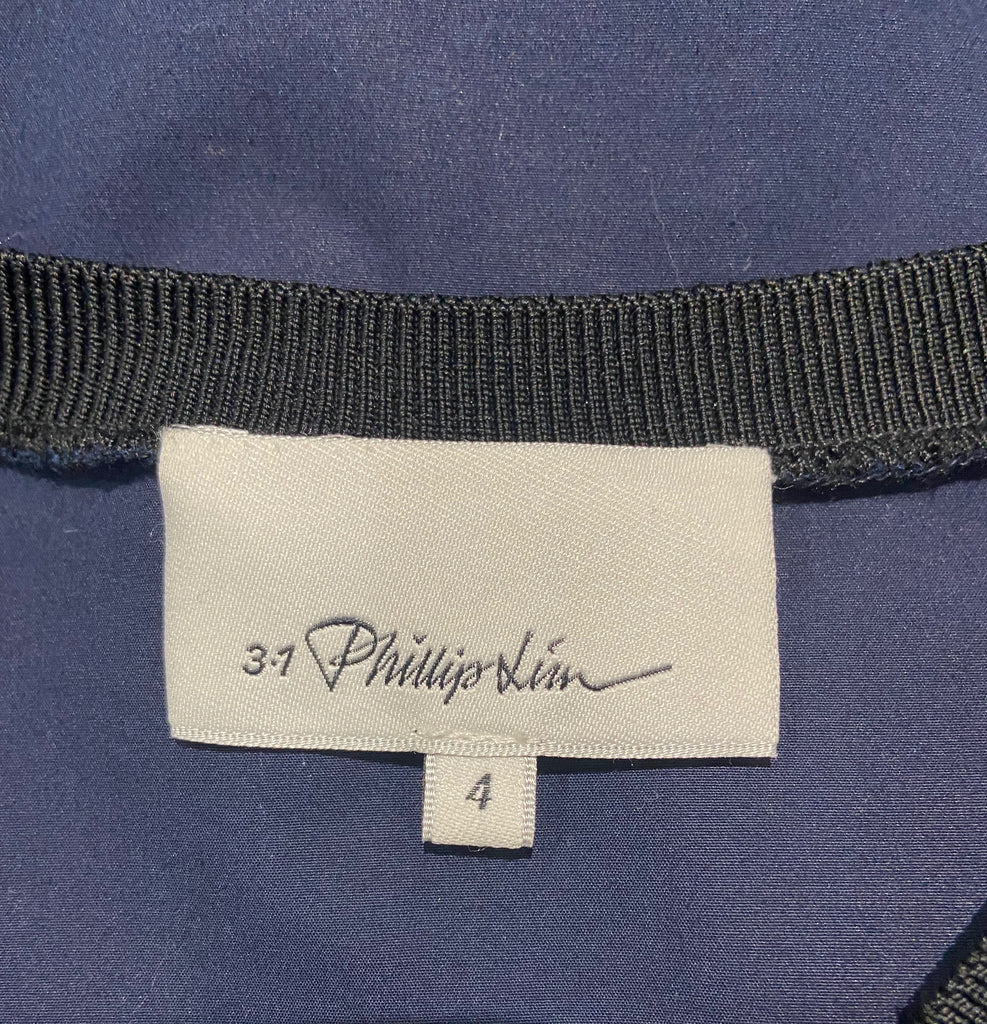 3.1 PHILLIP LIM Navy Blue Cotton Blend Crewneck Short Sleeve Blouse Top 4 UK8