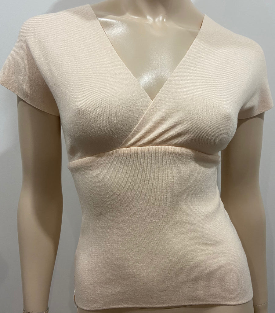 IOANNA KOURBELA Pale Baby Pink V Neck Short Cap Sleeve Jumper Sweater Top S