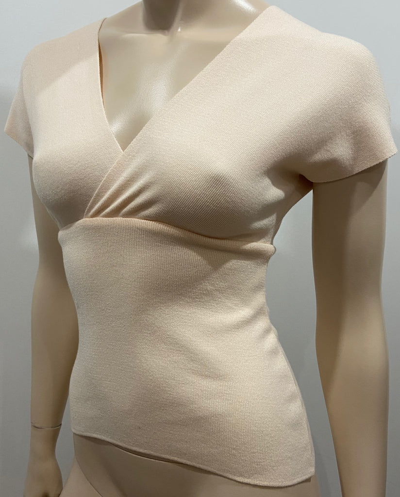 IOANNA KOURBELA Pale Baby Pink V Neck Short Cap Sleeve Jumper Sweater Top S