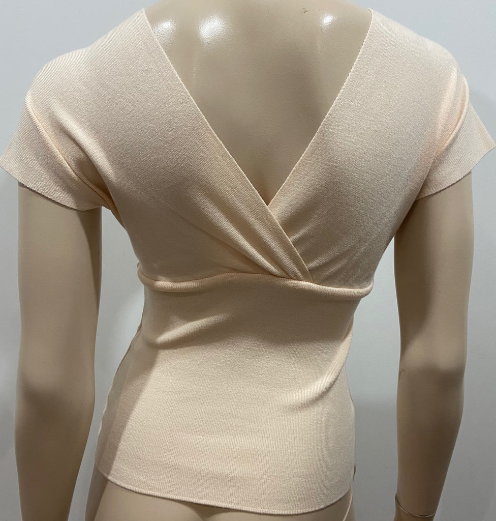 IOANNA KOURBELA Pale Baby Pink V Neck Short Cap Sleeve Jumper Sweater Top S