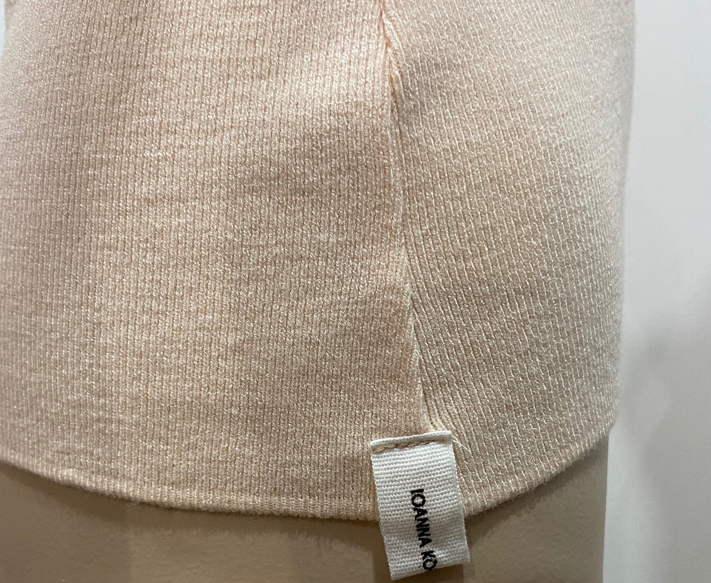 IOANNA KOURBELA Pale Baby Pink V Neck Short Cap Sleeve Jumper Sweater Top S