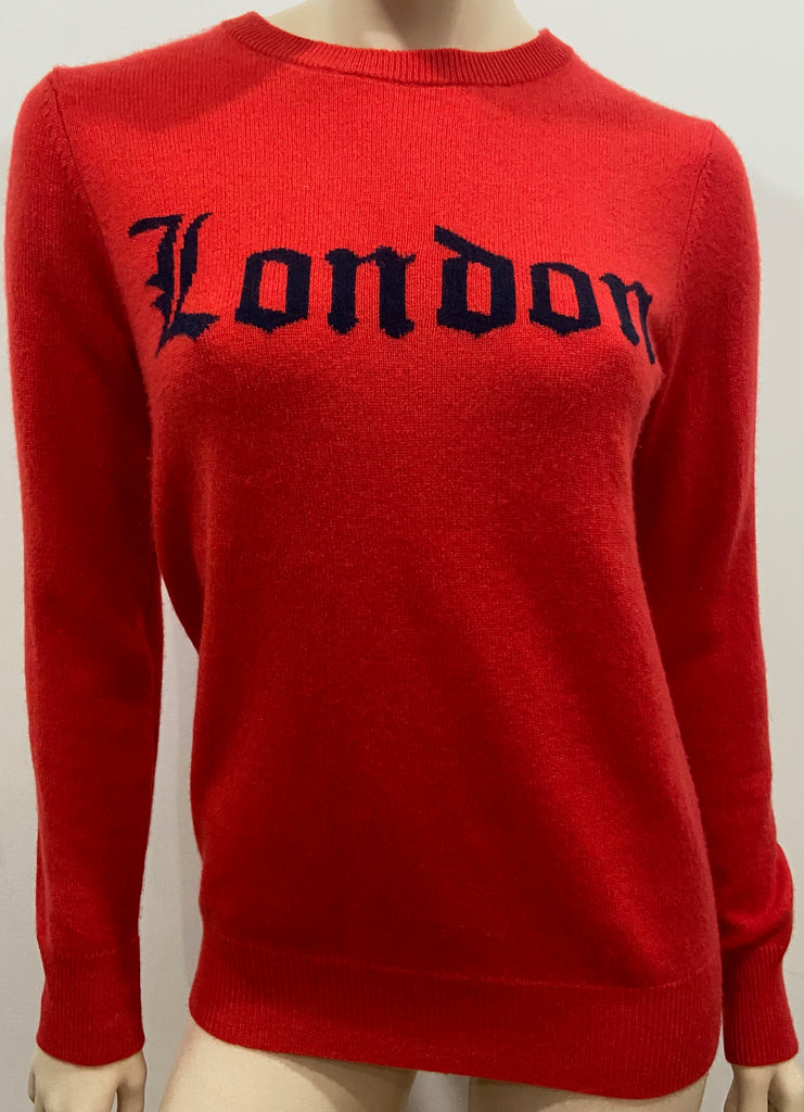 AUTUMN CASHMERE Red 100% Cashmere LONDON Theme Jumper Sweater Top M