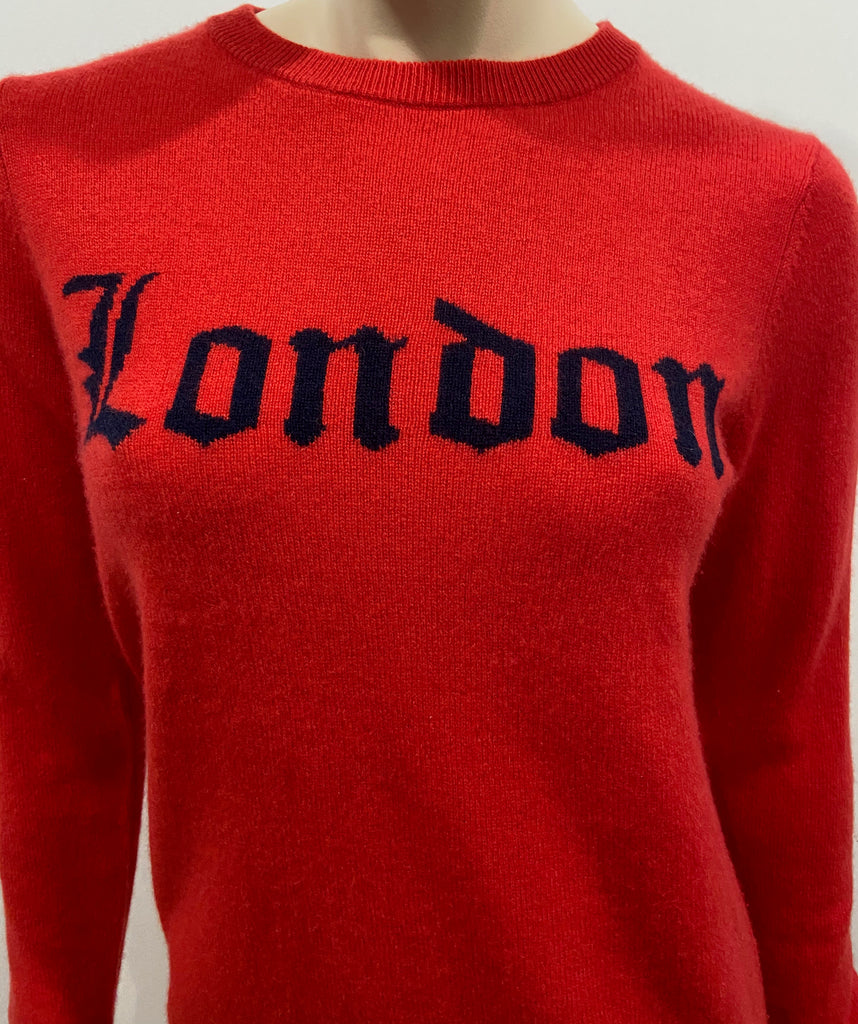 AUTUMN CASHMERE Red 100% Cashmere LONDON Theme Jumper Sweater Top M