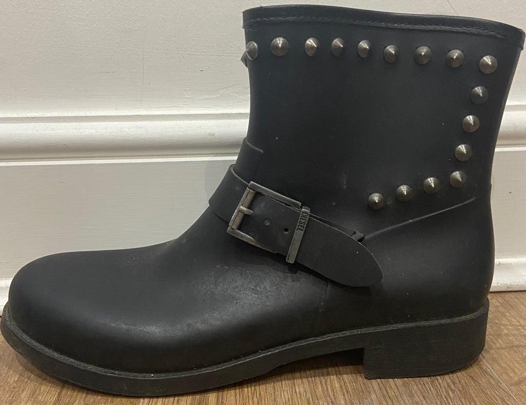 DIESEL Women's Black Rubber Stud Detail Branded Buckle Detail Ankle Boots 40 UK7