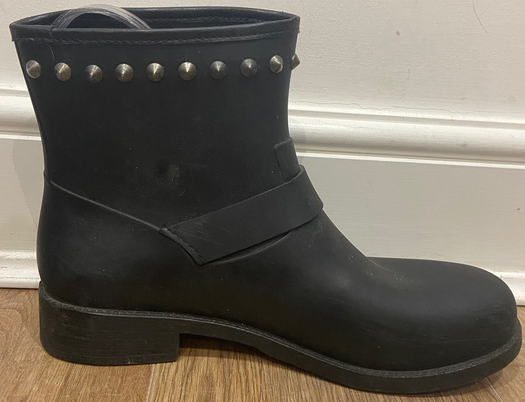 DIESEL Women's Black Rubber Stud Detail Branded Buckle Detail Ankle Boots 40 UK7