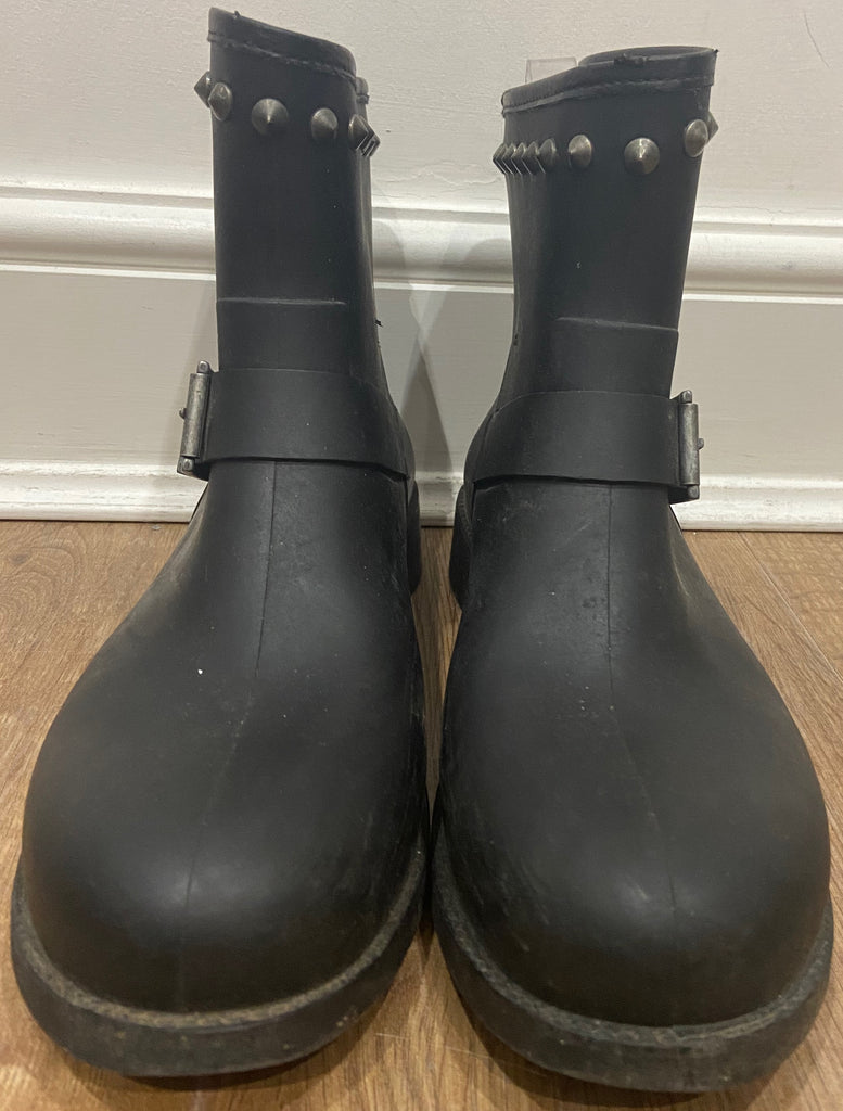 DIESEL Women's Black Rubber Stud Detail Branded Buckle Detail Ankle Boots 40 UK7