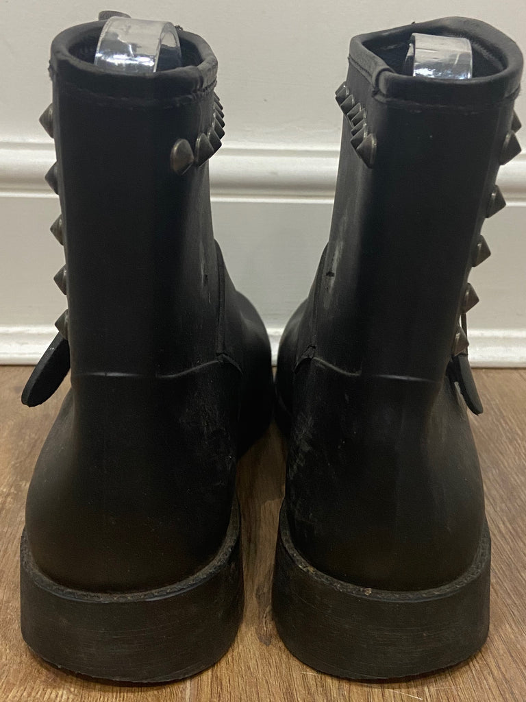 DIESEL Women's Black Rubber Stud Detail Branded Buckle Detail Ankle Boots 40 UK7