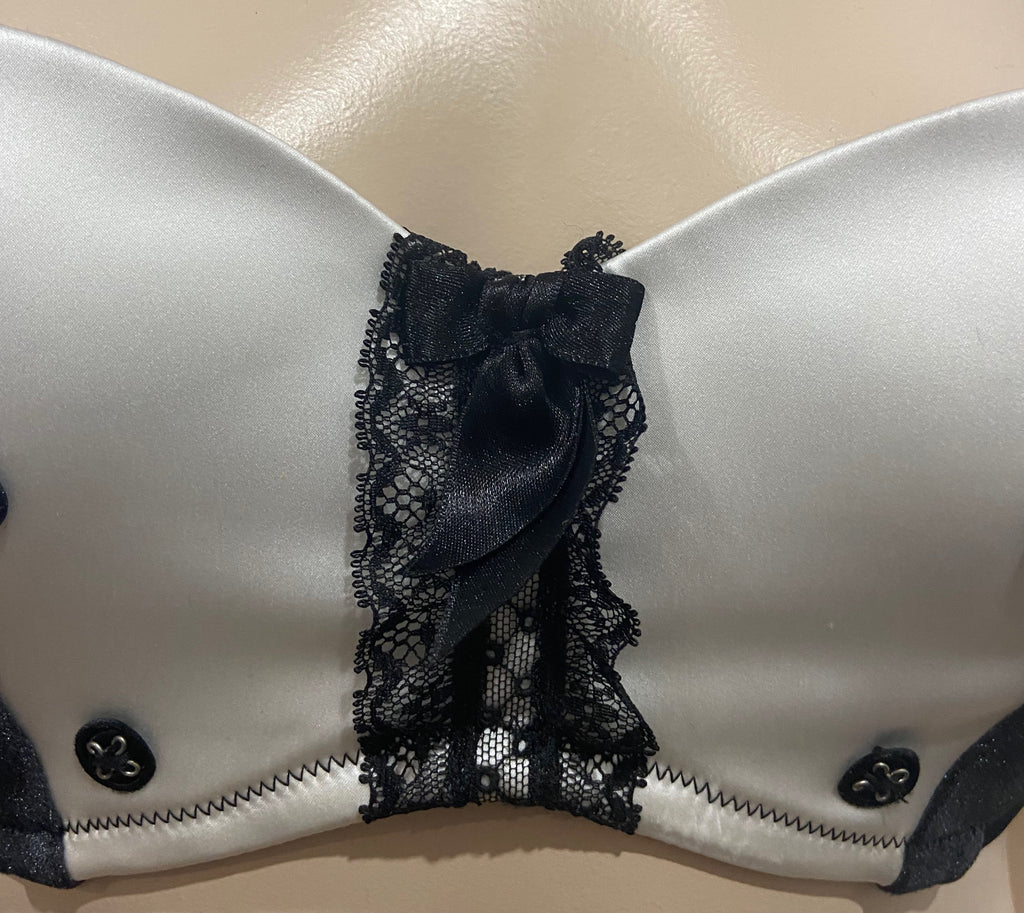 CHANTAL THOMASS Black Velvet & Winter White Satin Underwire Balconette Bra 34C