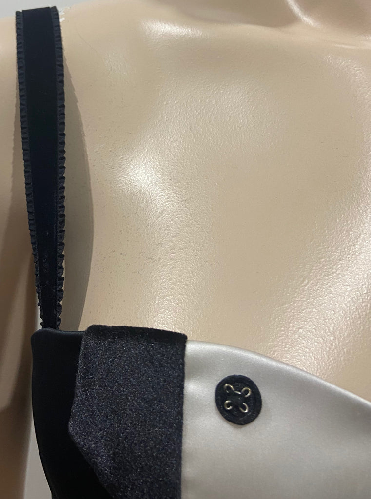 CHANTAL THOMASS Black Velvet & Winter White Satin Underwire Balconette Bra 34C