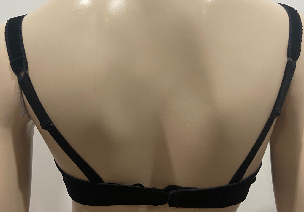 CHANTAL THOMASS Black Velvet & Winter White Satin Underwire Balconette Bra 34C