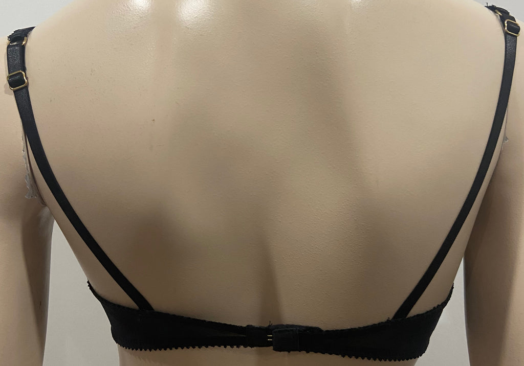 MYLA Black Lace Silver Gold Metallic Stitch Detail Underwire Balconette Bra L