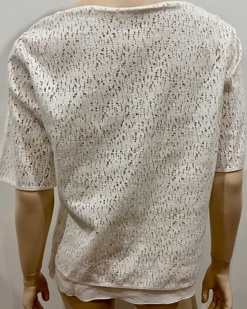 VINCE Winter White Textured Knitwear Cut Out Short Sleeve Lined Jumper Sweater M