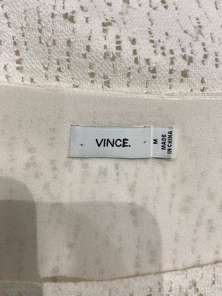 VINCE Winter White Textured Knitwear Cut Out Short Sleeve Lined Jumper Sweater M