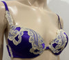 COTTON CLUB Purple Silk Blend Cream Lace Underwired Balconette Bra 36B BNWT
