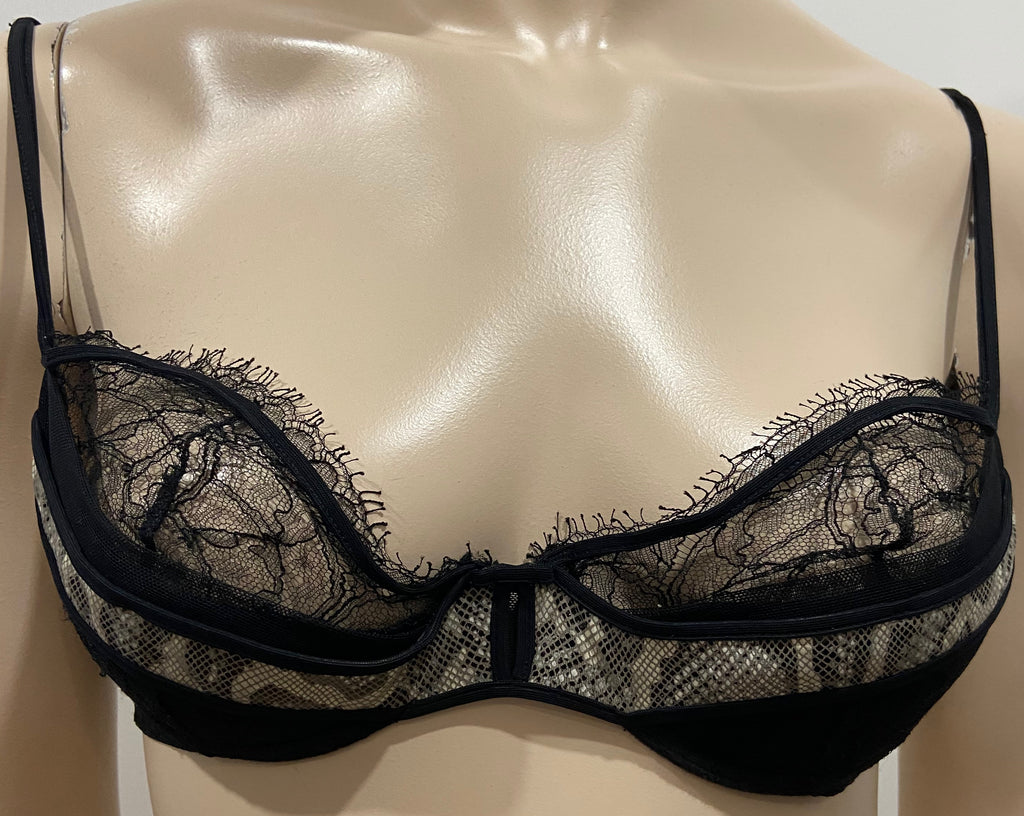 RCRESCENTINI PRIVATE COLLECTION COTTON CLUB Black Lace Animal Print Bra 36 B