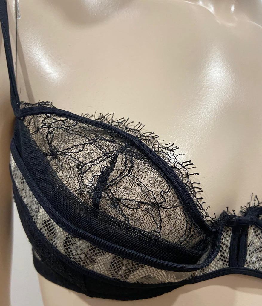 RCRESCENTINI PRIVATE COLLECTION COTTON CLUB Black Lace Animal Print Bra 36 B
