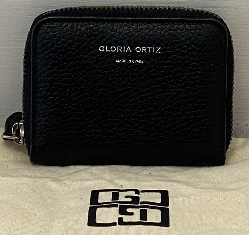GLORIA ORTIZ Black Pebbled Leather Zip Fastened Coin & Card Slot Purse Wallet