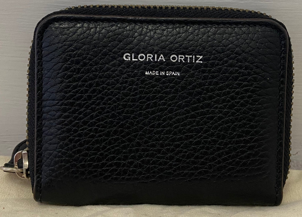 GLORIA ORTIZ Black Pebbled Leather Zip Fastened Coin & Card Slot Purse Wallet