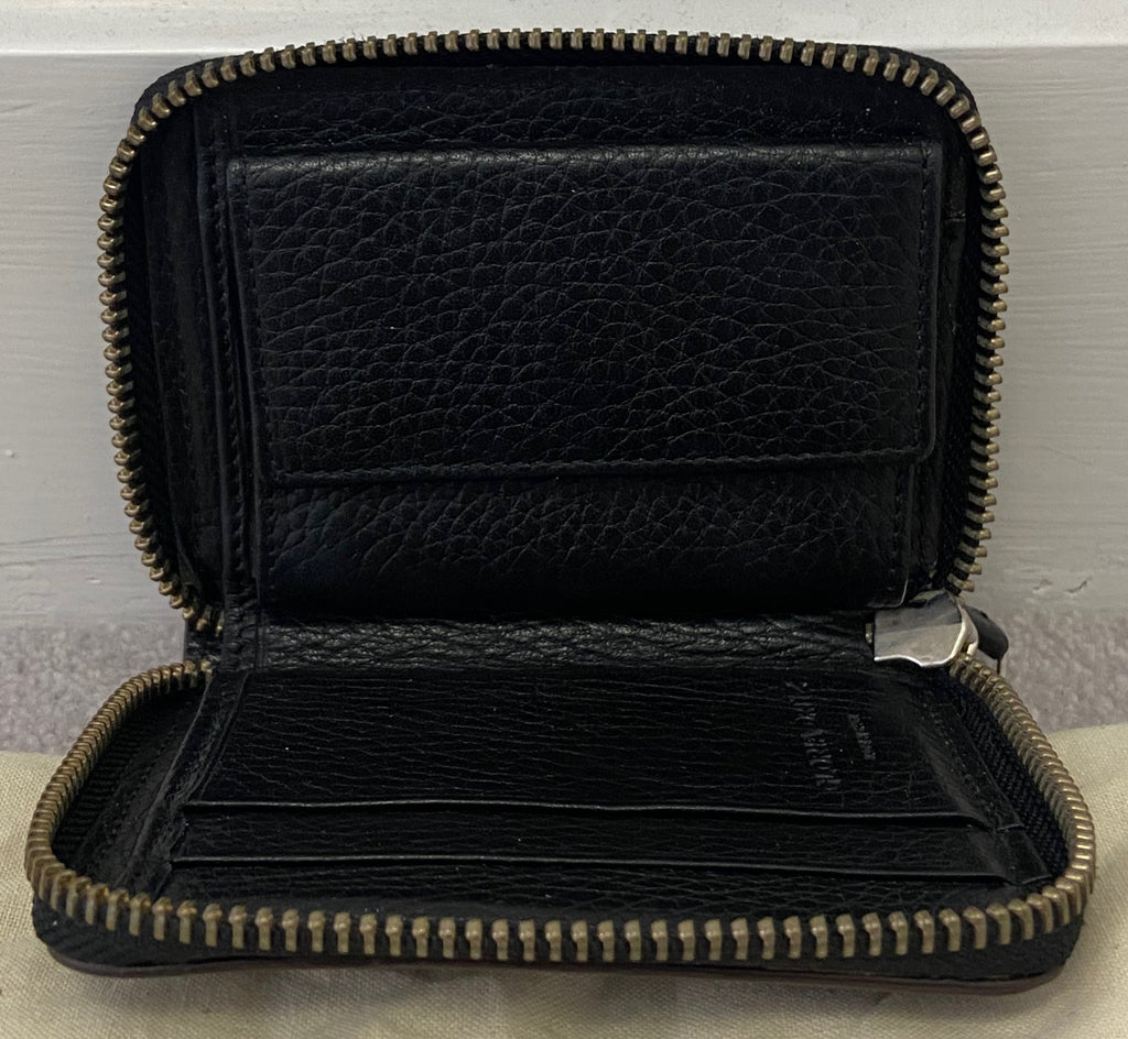 GLORIA ORTIZ Black Pebbled Leather Zip Fastened Coin & Card Slot Purse Wallet