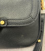 TORY BURCH Black Pebbled Leather Gold Tone Branded Flap Over Shoulder Bag