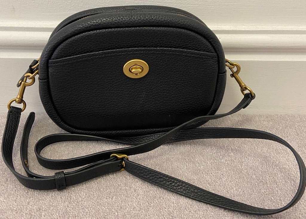 COACH Black Oval Pebbled Leather Zip Fastened Shoulder Bag / Clutch w Dust Bag