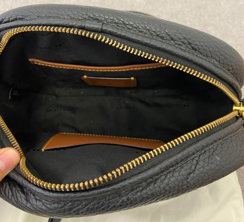 COACH Black Oval Pebbled Leather Zip Fastened Shoulder Bag / Clutch w Dust Bag