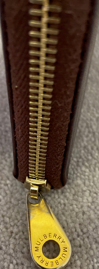 MULBERRY Burgundy Plum Leather Gold Tone Branded Zip Fasten Large Purse Wallet