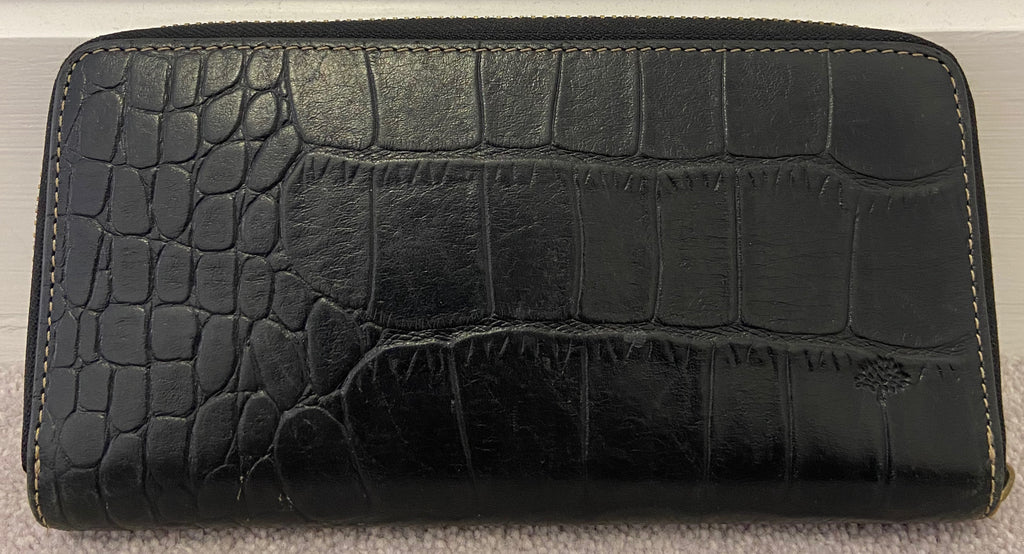 MULBERRY Black Leather Crocodile Print Zip Around Fastened Large Purse Wallet