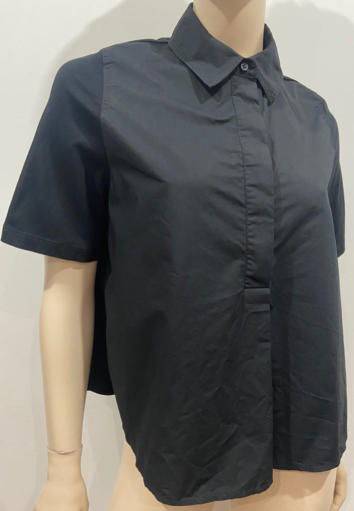 COS Black 100% Cotton Collared Jersey Rear & Short Sleeve Blouse Shirt Top XS
