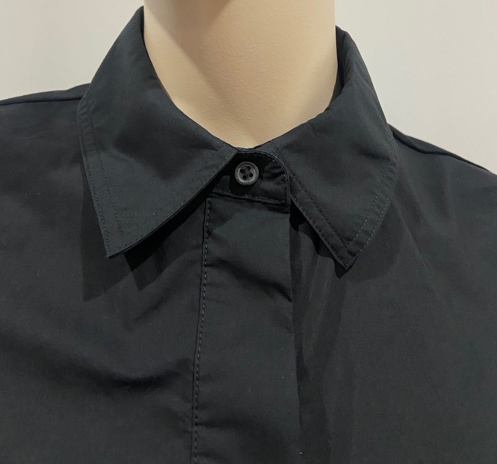COS Black 100% Cotton Collared Jersey Rear & Short Sleeve Blouse Shirt Top XS