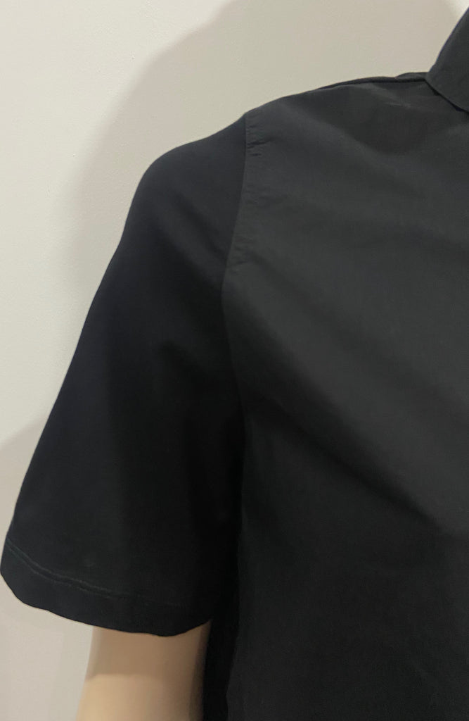 COS Black 100% Cotton Collared Jersey Rear & Short Sleeve Blouse Shirt Top XS