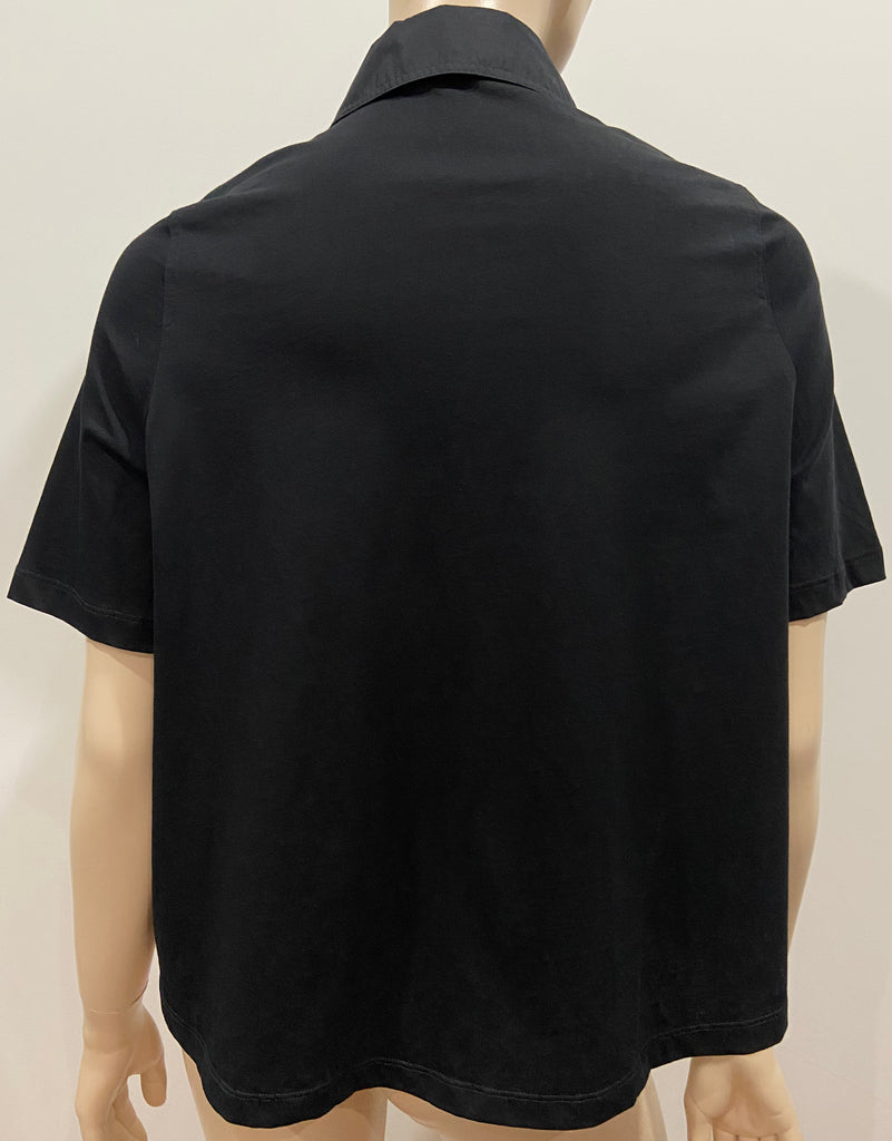 COS Black 100% Cotton Collared Jersey Rear & Short Sleeve Blouse Shirt Top XS
