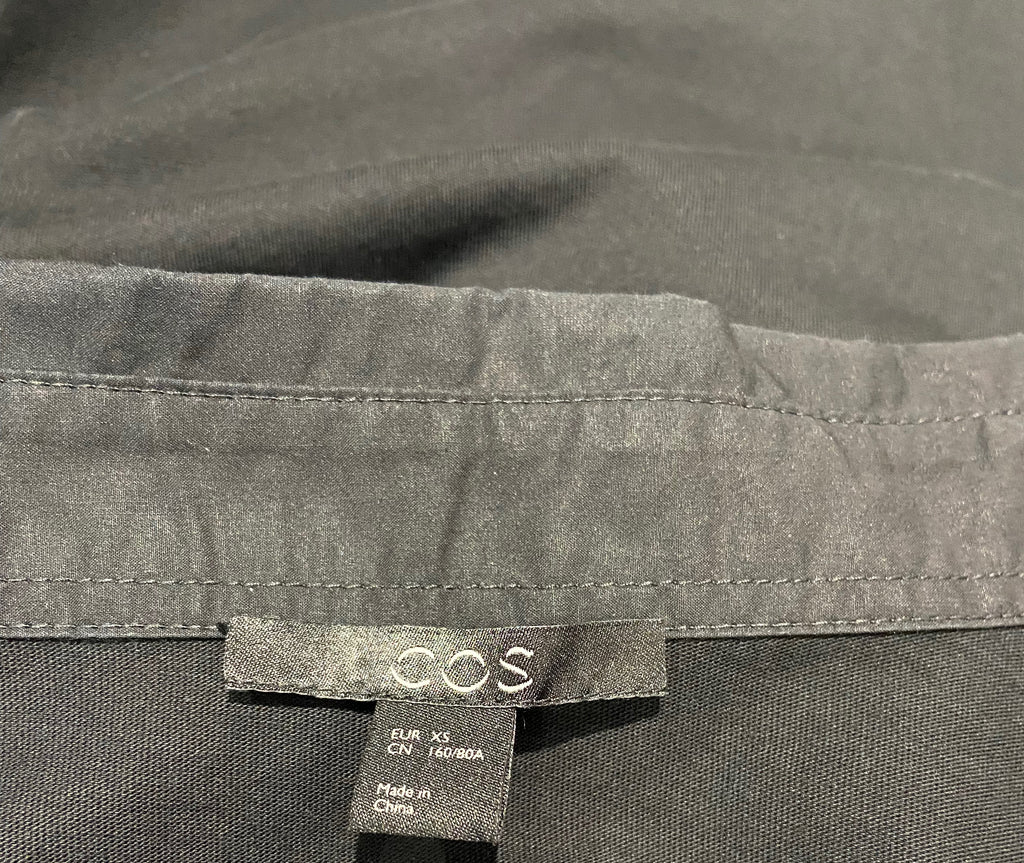 COS Black 100% Cotton Collared Jersey Rear & Short Sleeve Blouse Shirt Top XS