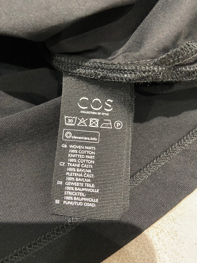 COS Black 100% Cotton Collared Jersey Rear & Short Sleeve Blouse Shirt Top XS