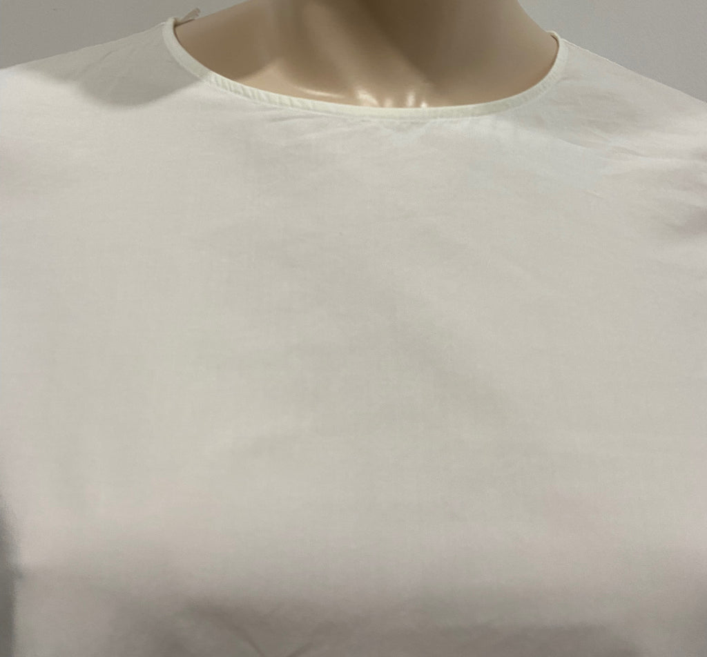 COS White Cotton Blend Round Neck Pleat Hemline Short Sleeve Blouse Shirt Top 34
