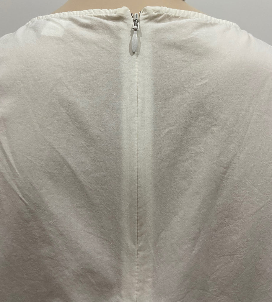 COS White Cotton Blend Round Neck Pleat Hemline Short Sleeve Blouse Shirt Top 34