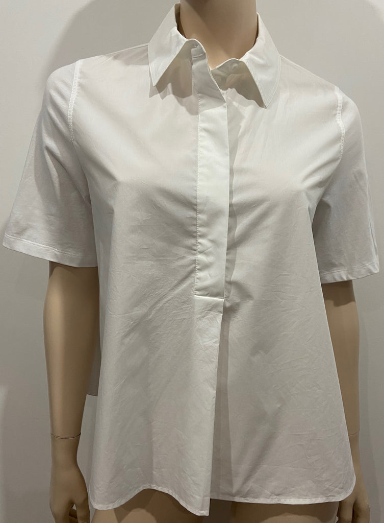 COS White 100% Cotton Collared Jersey Rear & Short Sleeve Blouse Shirt Top XS