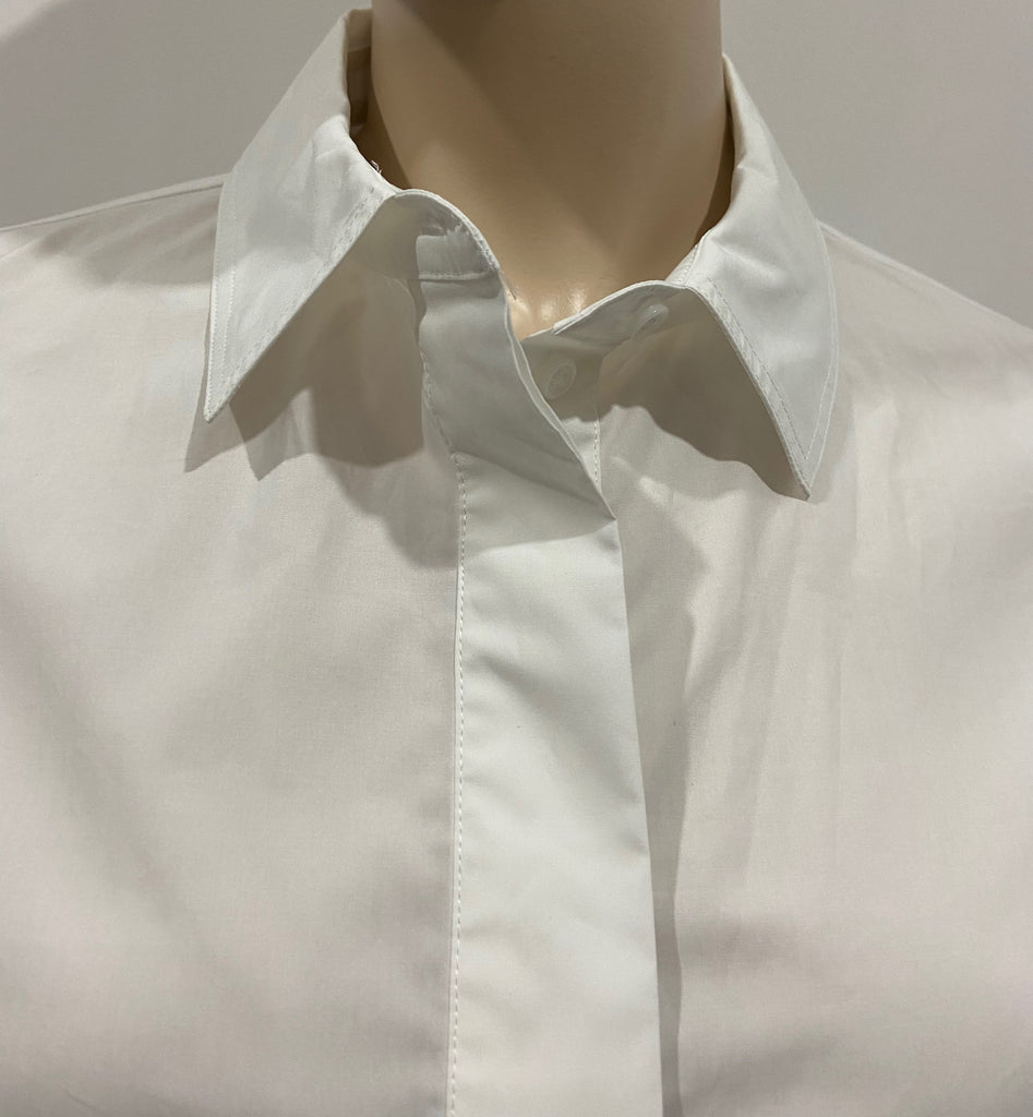 COS White 100% Cotton Collared Jersey Rear & Short Sleeve Blouse Shirt Top XS