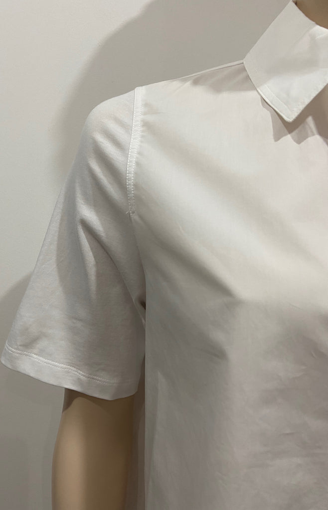COS White 100% Cotton Collared Jersey Rear & Short Sleeve Blouse Shirt Top XS