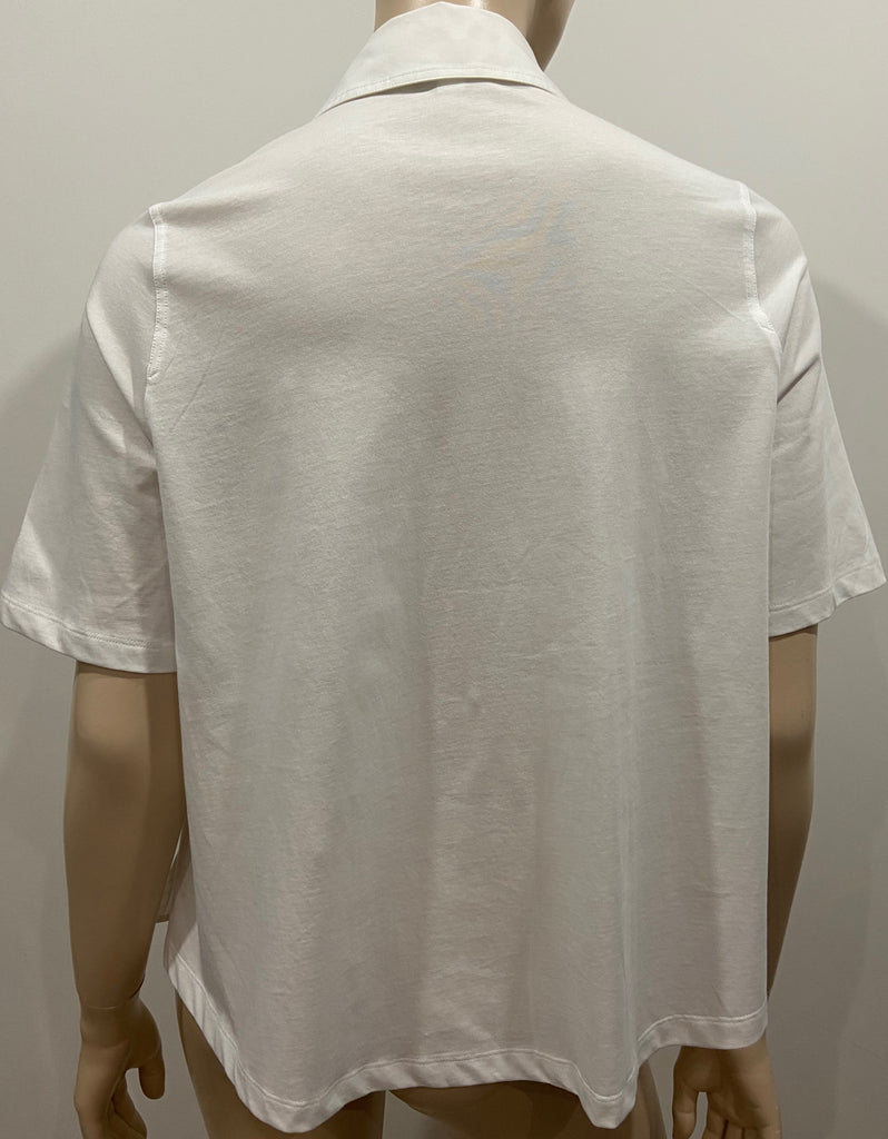COS White 100% Cotton Collared Jersey Rear & Short Sleeve Blouse Shirt Top XS