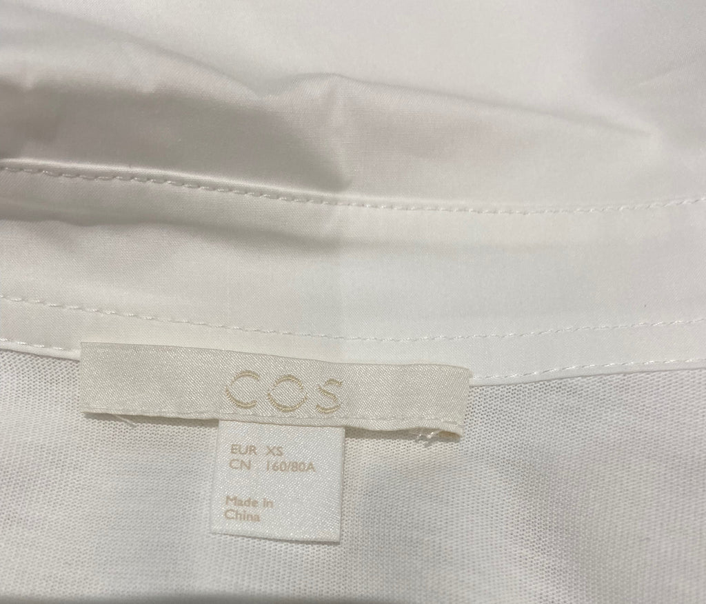 COS White 100% Cotton Collared Jersey Rear & Short Sleeve Blouse Shirt Top XS