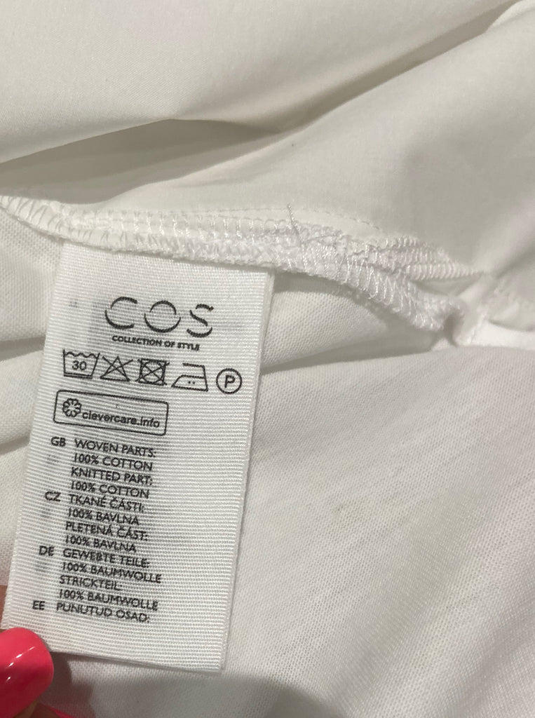 COS White 100% Cotton Collared Jersey Rear & Short Sleeve Blouse Shirt Top XS
