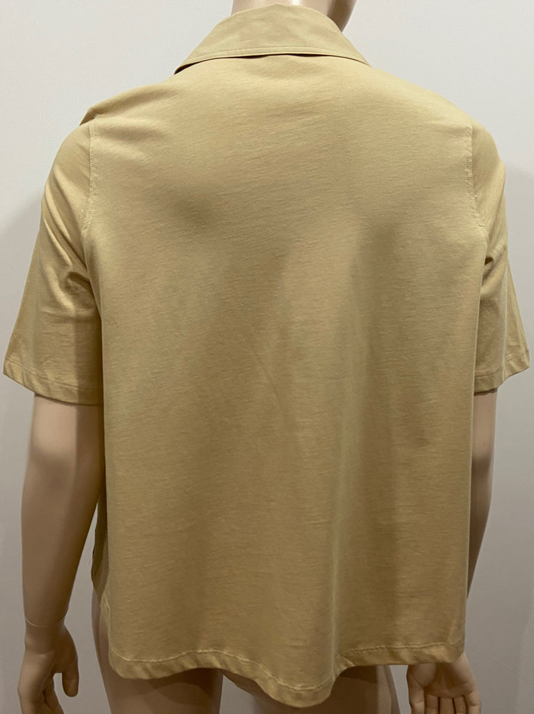 COS Camel 100% Cotton Collared Jersey Rear & Short Sleeve Blouse Shirt Top XS