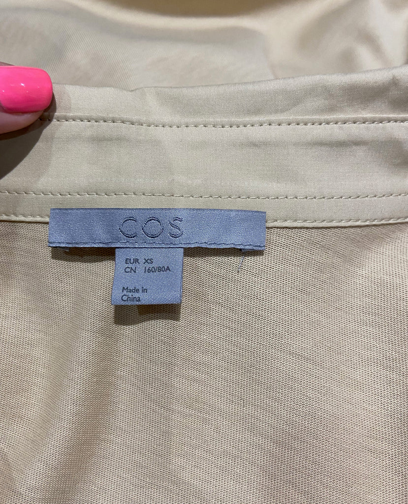 COS Camel 100% Cotton Collared Jersey Rear & Short Sleeve Blouse Shirt Top XS