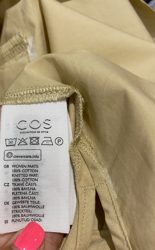 COS Camel 100% Cotton Collared Jersey Rear & Short Sleeve Blouse Shirt Top XS