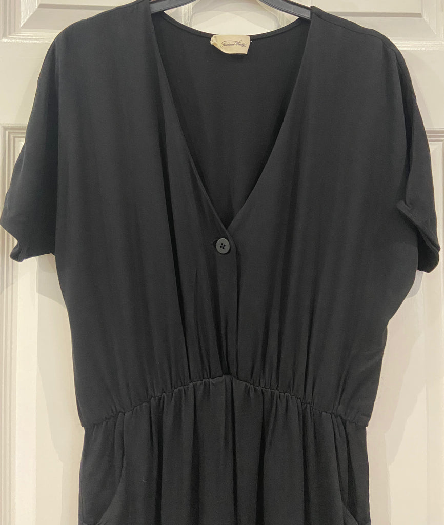 AMERICAN VINTAGE Black V Neck Short Length Sleeve Elasticated Waist Jumpsuit S