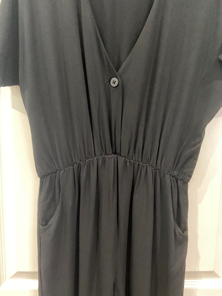 AMERICAN VINTAGE Black V Neck Short Length Sleeve Elasticated Waist Jumpsuit S